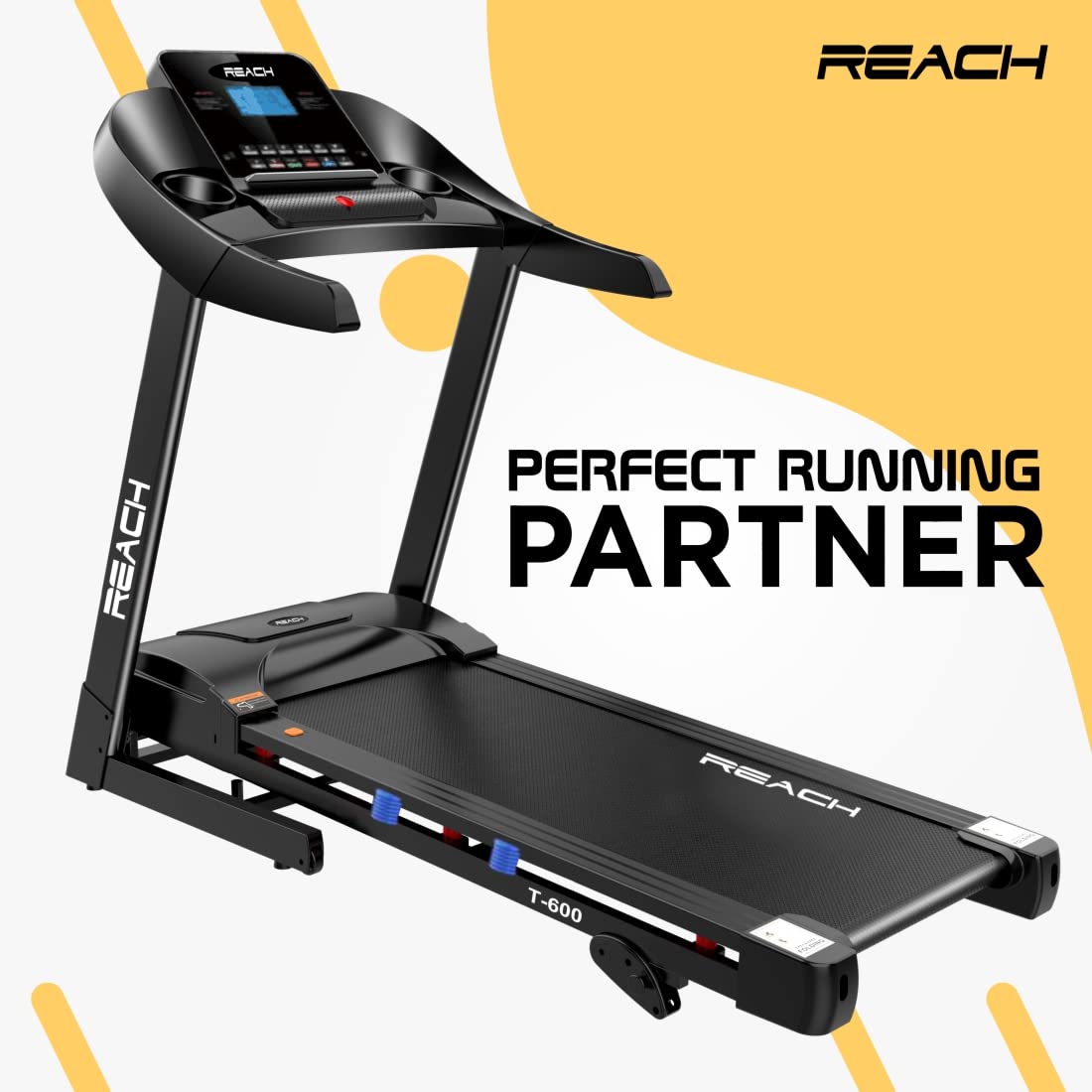 Reach T-600 Motorized Treadmill | Foldable Machine with Bluetooth for Home Fitness & Gym Equipment | For Running, Jogging, Cardio & Weight Loss | LCD display with 12 Preset Programs | 14 km/hr Max User Weight 130 Kgs