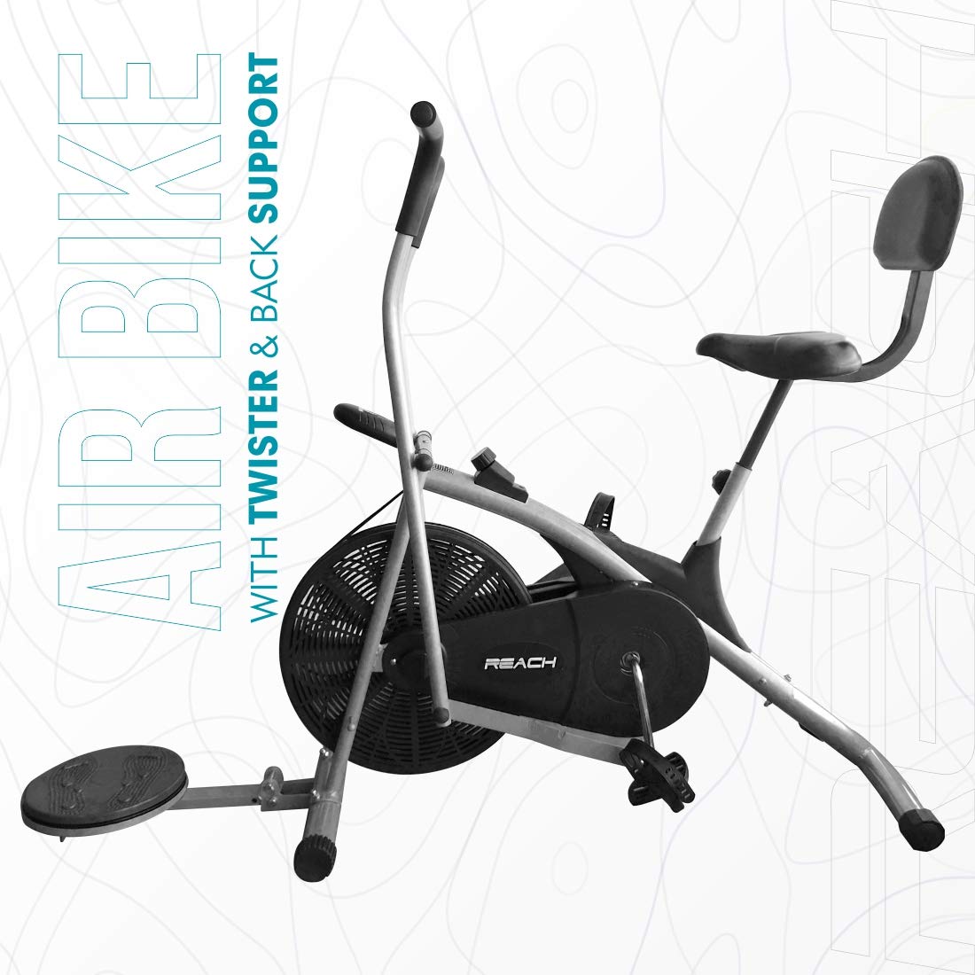 Reach Air Bike AB-100 Fitness Gym Cycle with Back Support Seat & Twister | Moving & Stationary Handle Adjustment Makes it Best Exercise Cycle for Home use